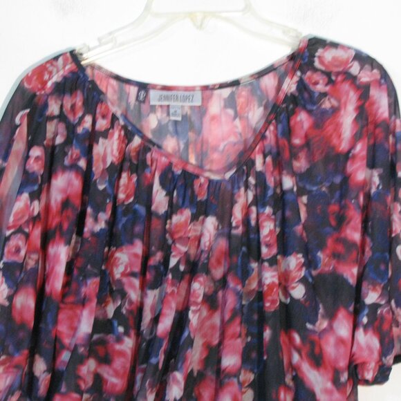 Jennifer Lopez Pink Floral Blouse Mediumn Semi Sheer Attached Cami Rouching - Picture 2 of 6